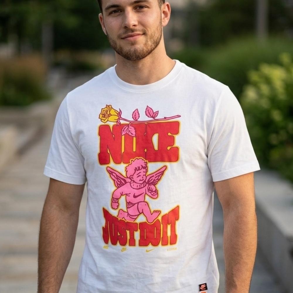 Nike White Tee with Red and Pink Graphic